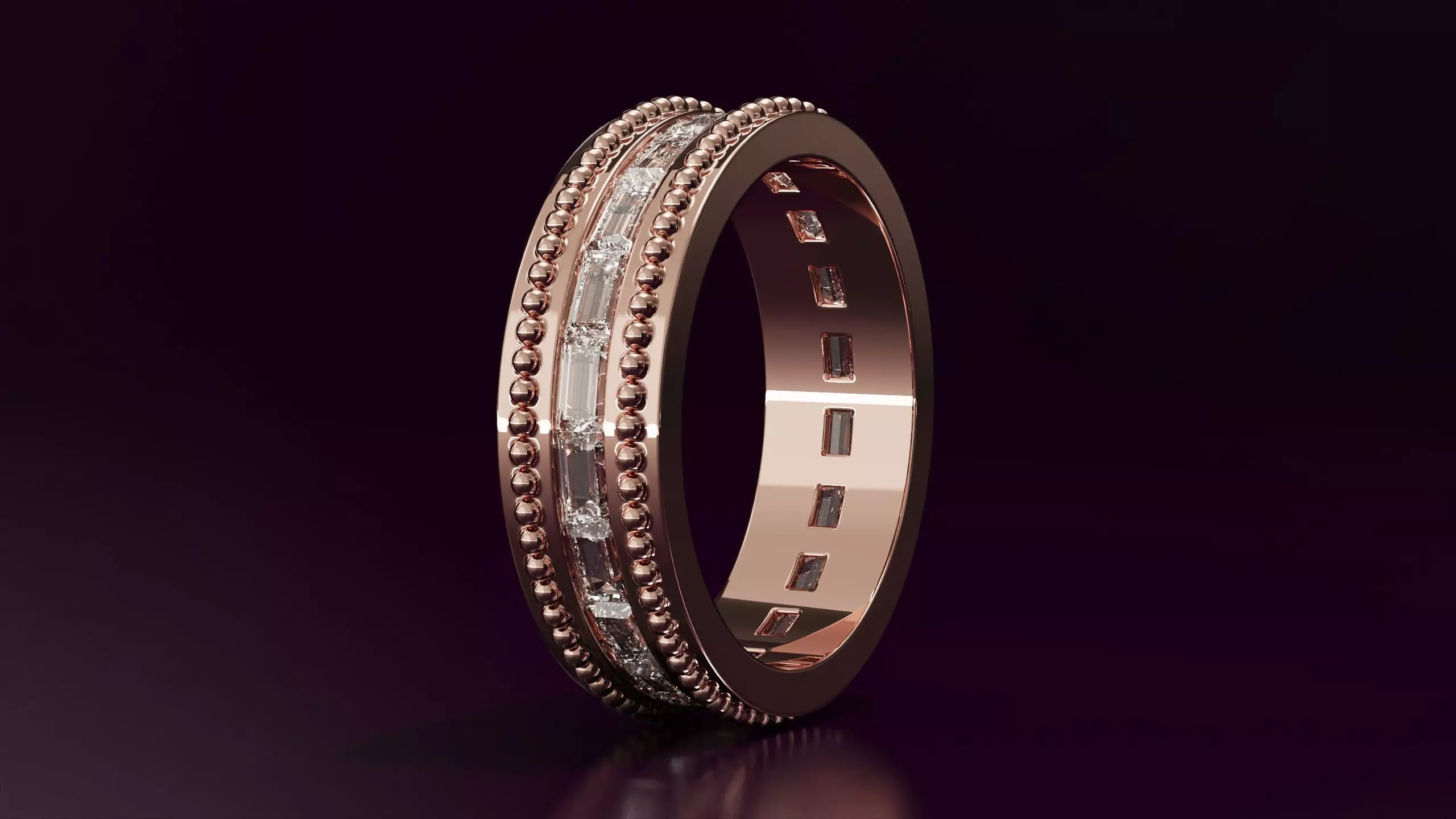 Channel Set Baguette Straight eternity ring w bead N5 162CT EU54 3D print model_2