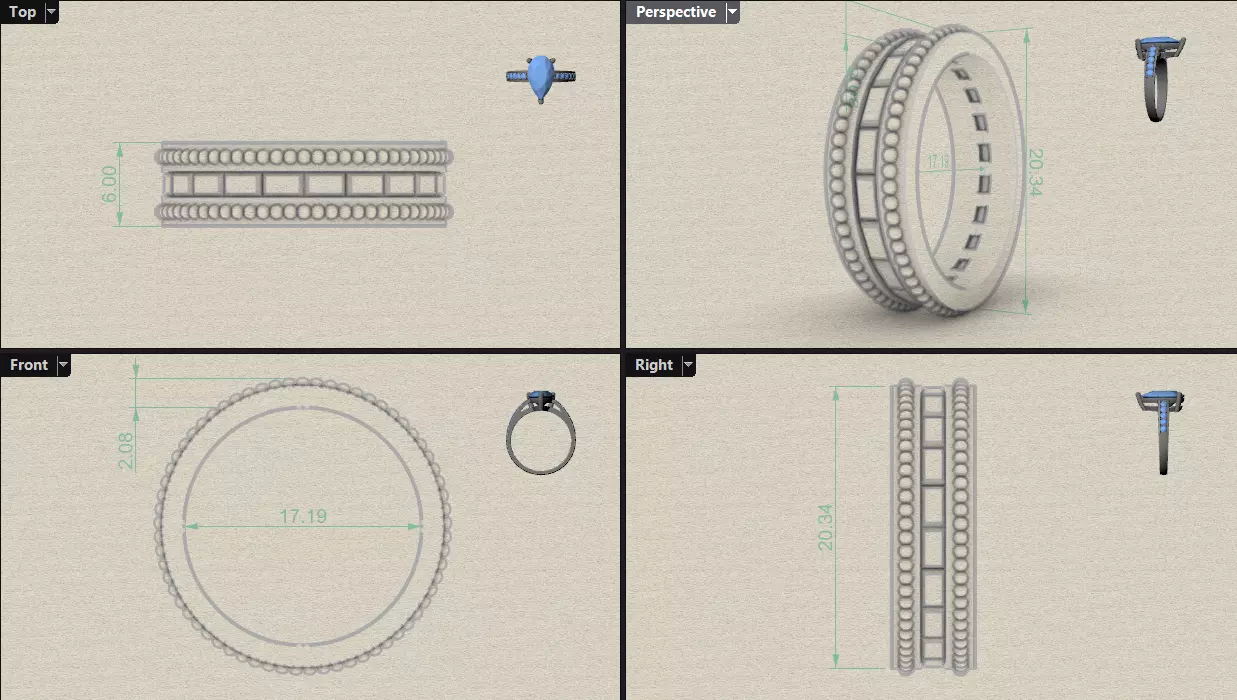 Channel Set Baguette Straight eternity ring w bead N5 162CT EU54 3D print model_10