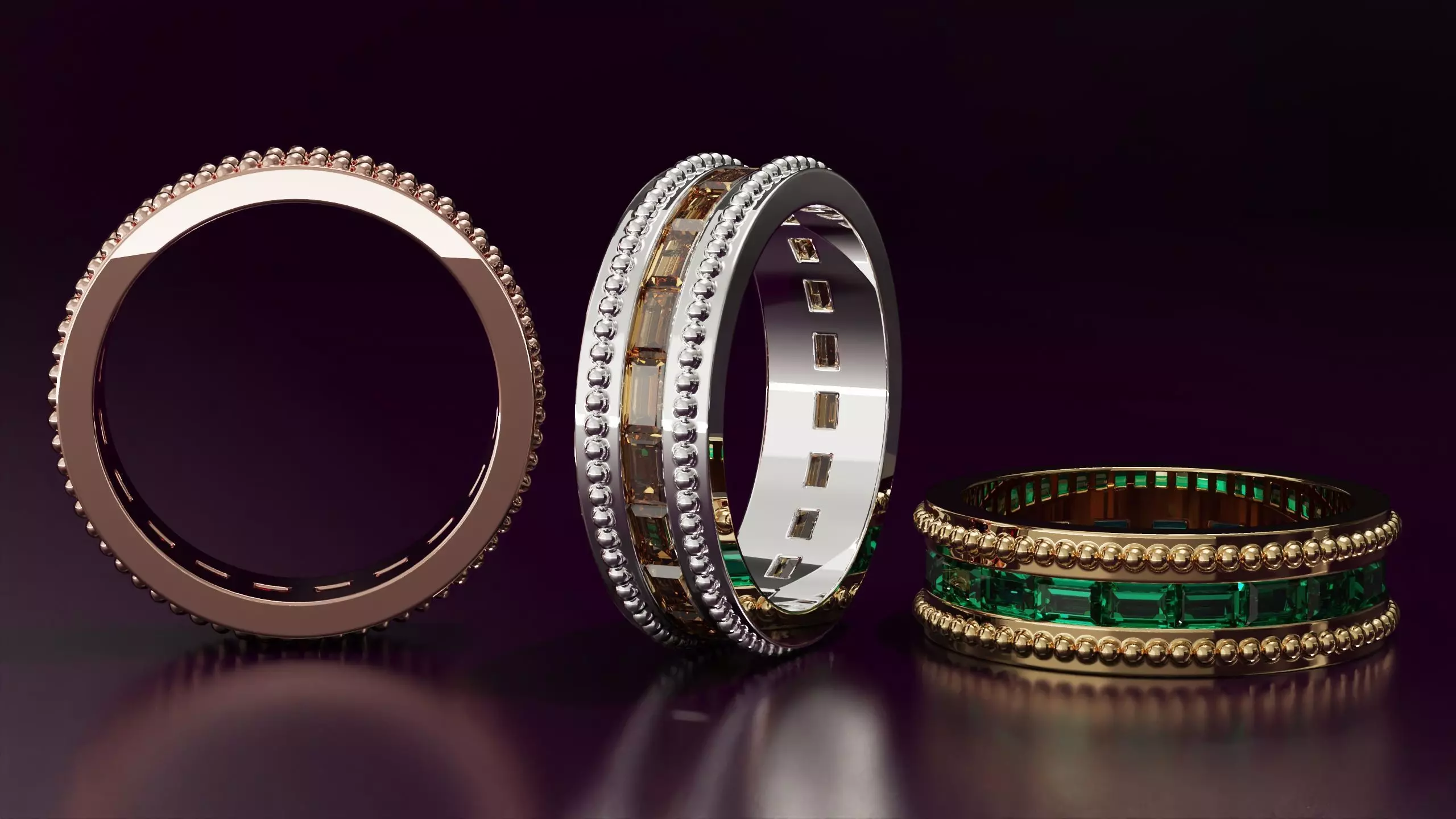 Channel Set Baguette Straight eternity ring w bead N5 162CT EU54 3D print model_3