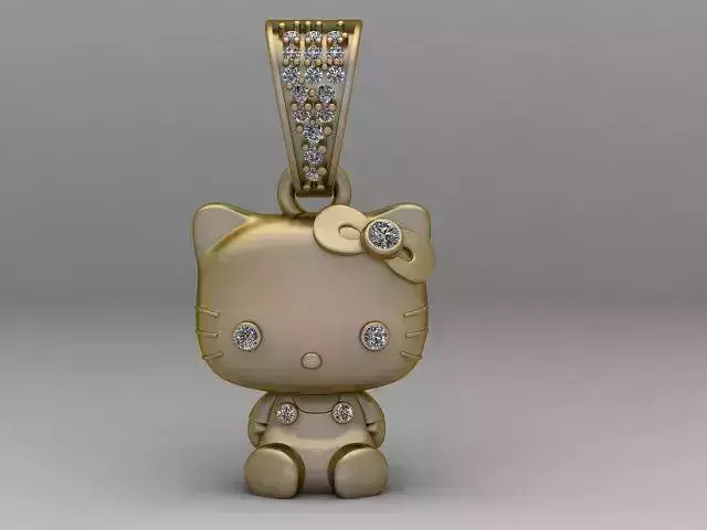 Diamond Halo Hello Kitty Pendant 3D Printable Model