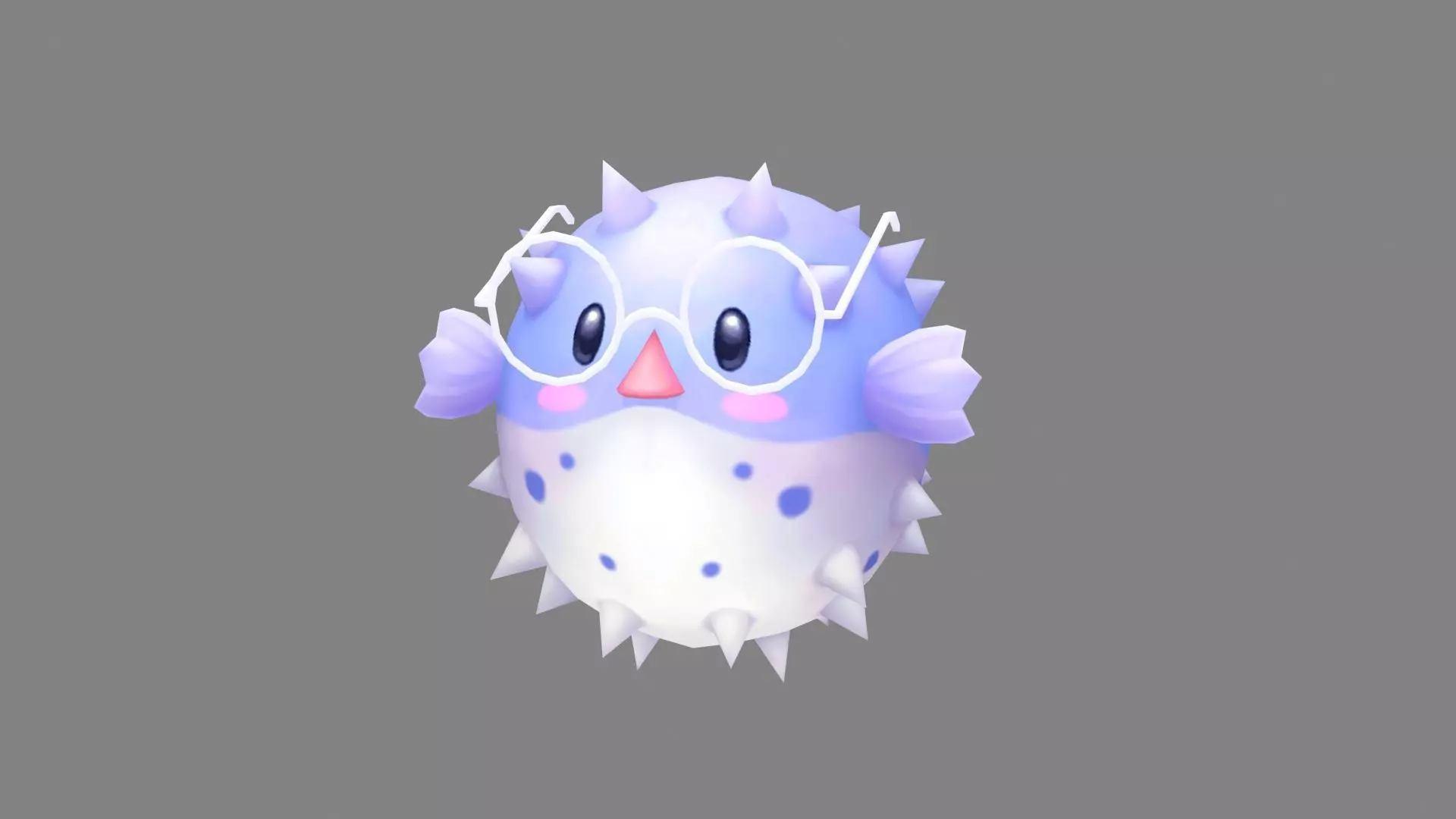 Cartoon purple pufferfish with glasses Low-poly 3D model
