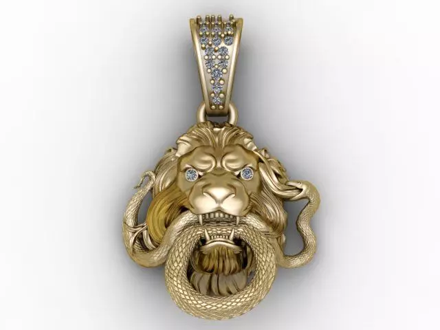 Golden Lion and Snake Fight Pendant 3D Printable Model 3D print model