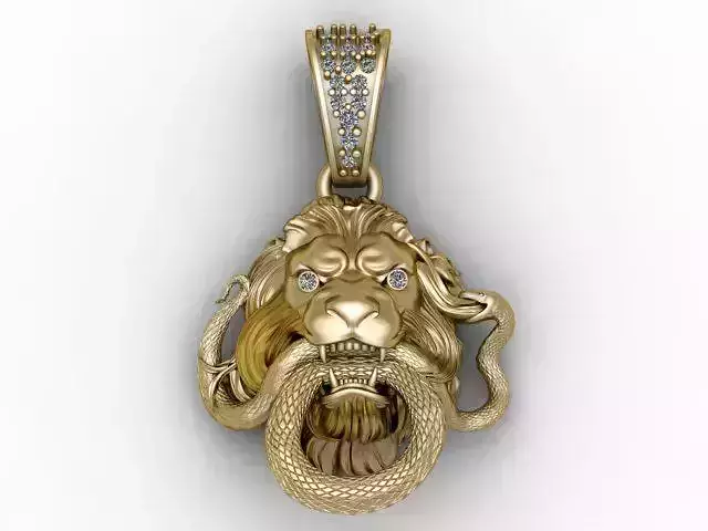 Golden Lion and Snake Fight Pendant 3D Printable Model