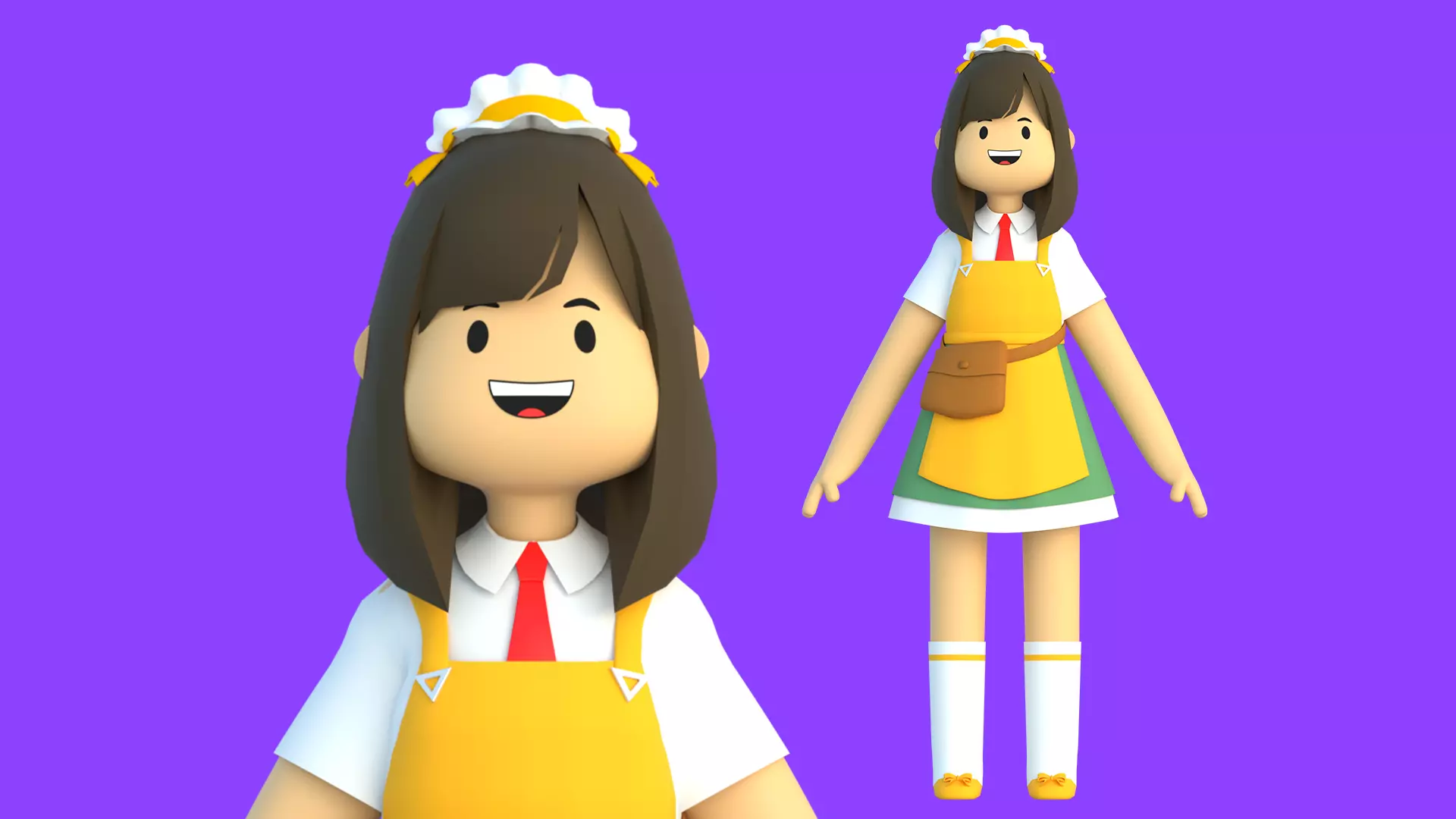 Minimal Cartoon Female Character Low-poly 3D model_0