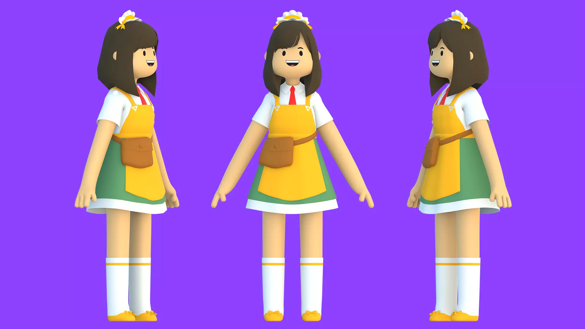 Minimal Cartoon Female Character Low-poly 3D model_4