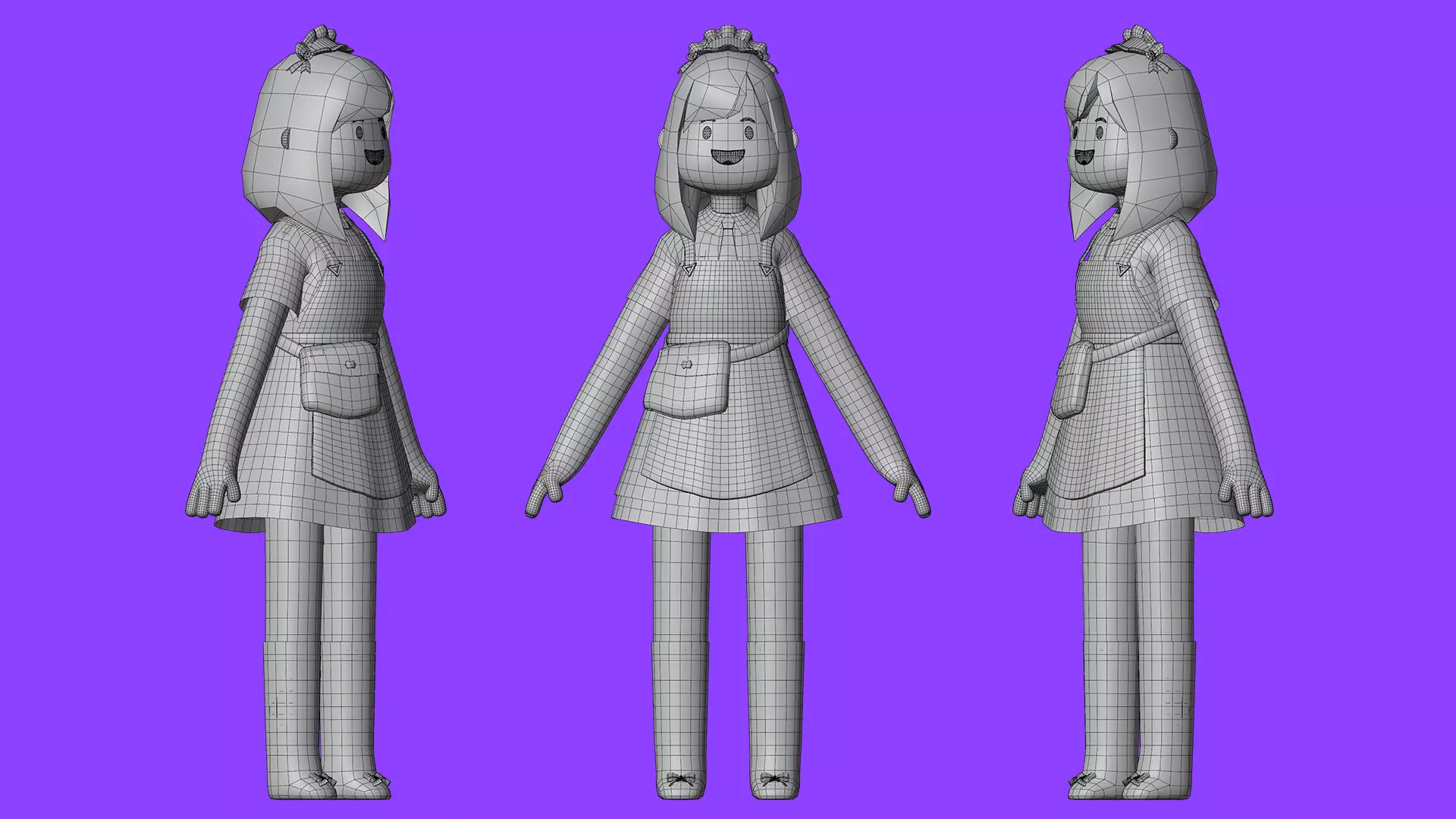 Minimal Cartoon Female Character Low-poly 3D model_6