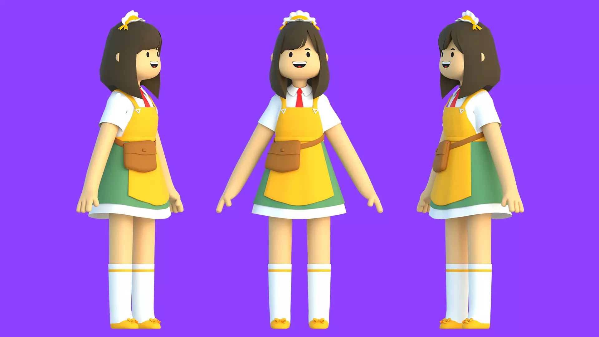 Minimal Cartoon Female Character Low-poly 3D model_3