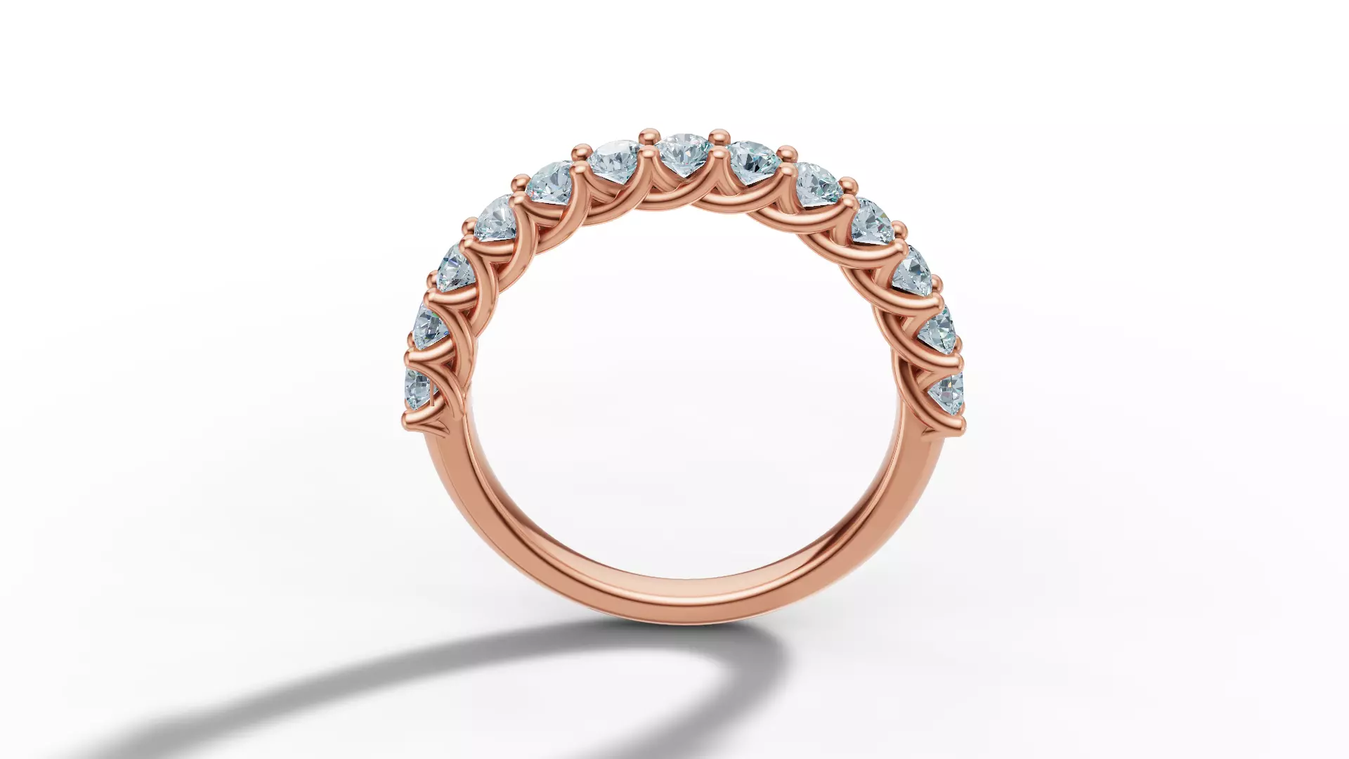 Half Eternity Ring 13 gems U shaped Matching Band Ring 3D print model_19