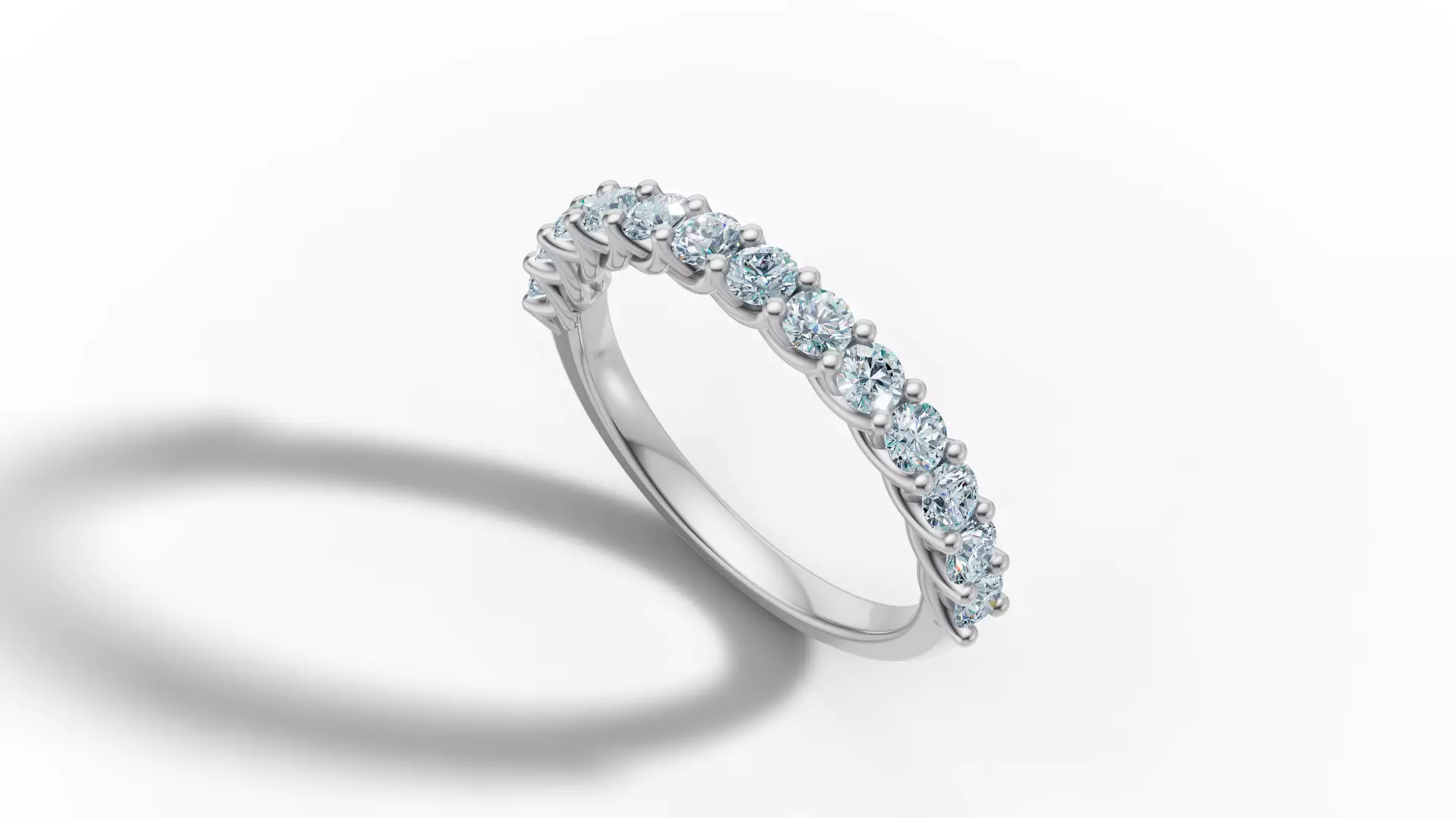 Half Eternity Ring 13 gems U shaped Matching Band Ring 3D print model_30