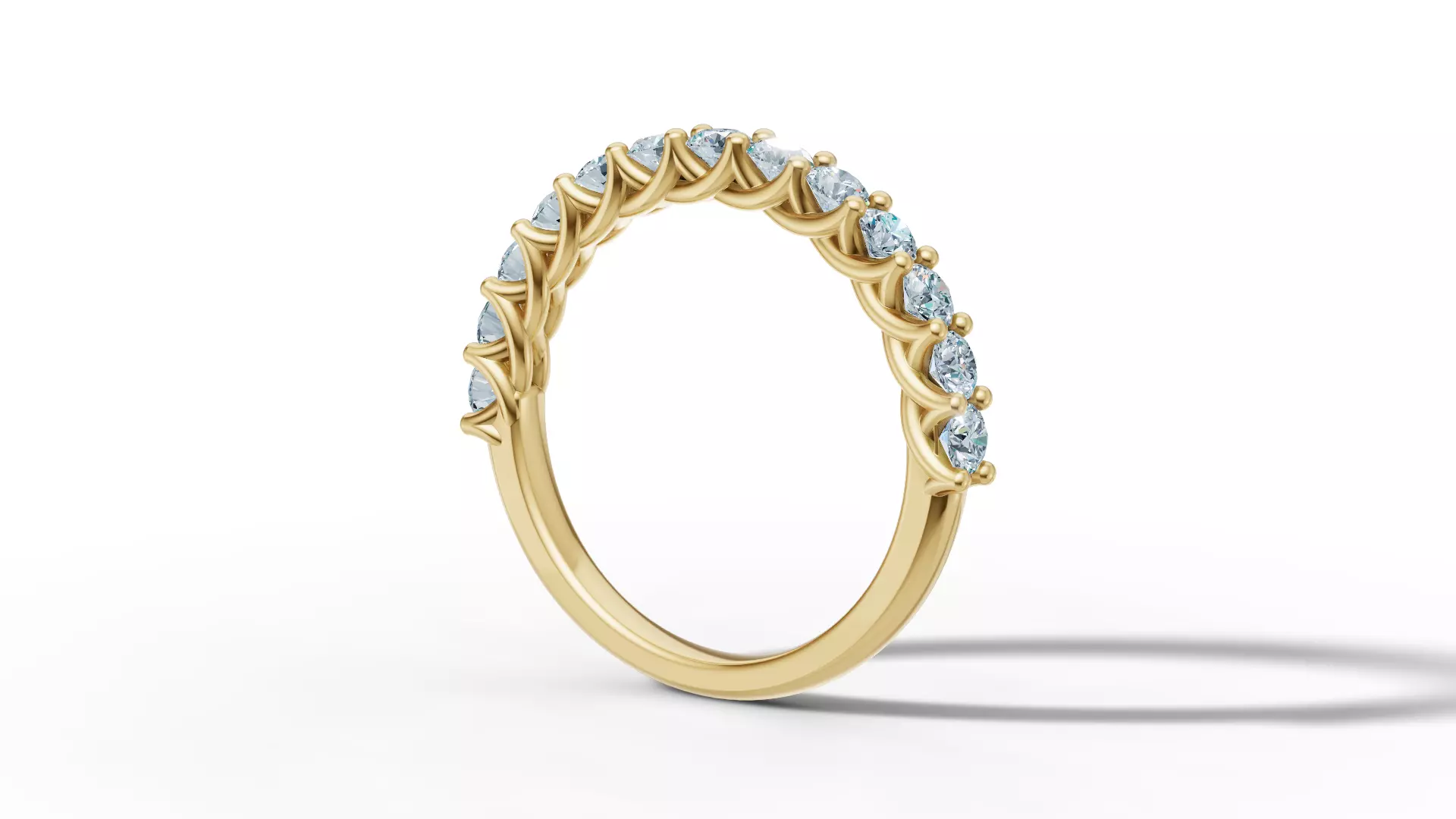 Half Eternity Ring 13 gems U shaped Matching Band Ring 3D print model_23