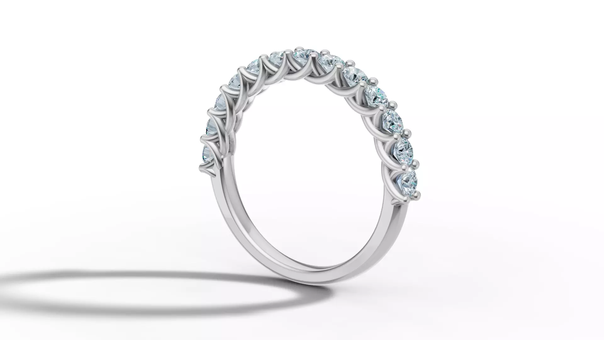 Half Eternity Ring 13 gems U shaped Matching Band Ring 3D print model_7