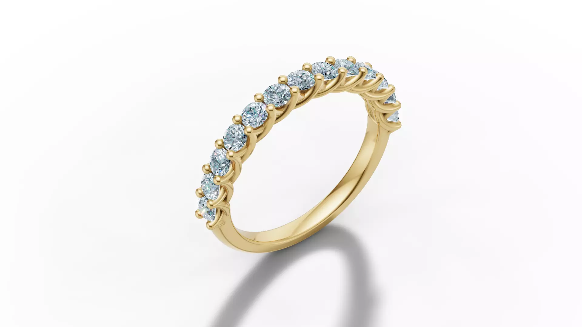 Half Eternity Ring 13 gems U shaped Matching Band Ring 3D print model_32