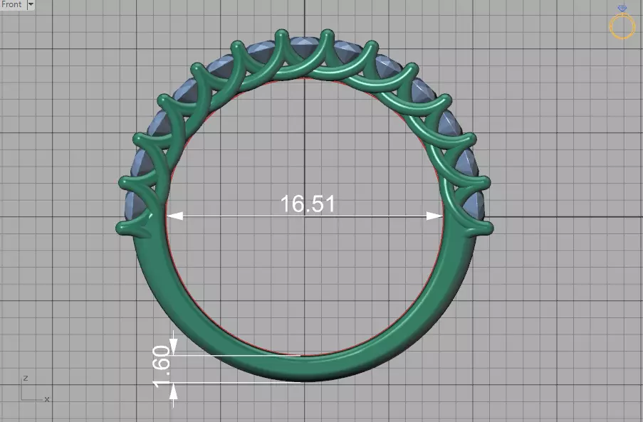 Half Eternity Ring 13 gems U shaped Matching Band Ring 3D print model_9
