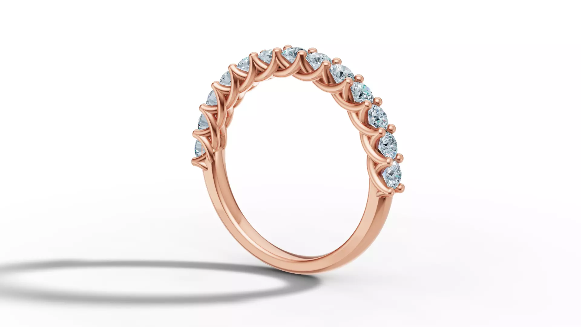 Half Eternity Ring 13 gems U shaped Matching Band Ring 3D print model_5