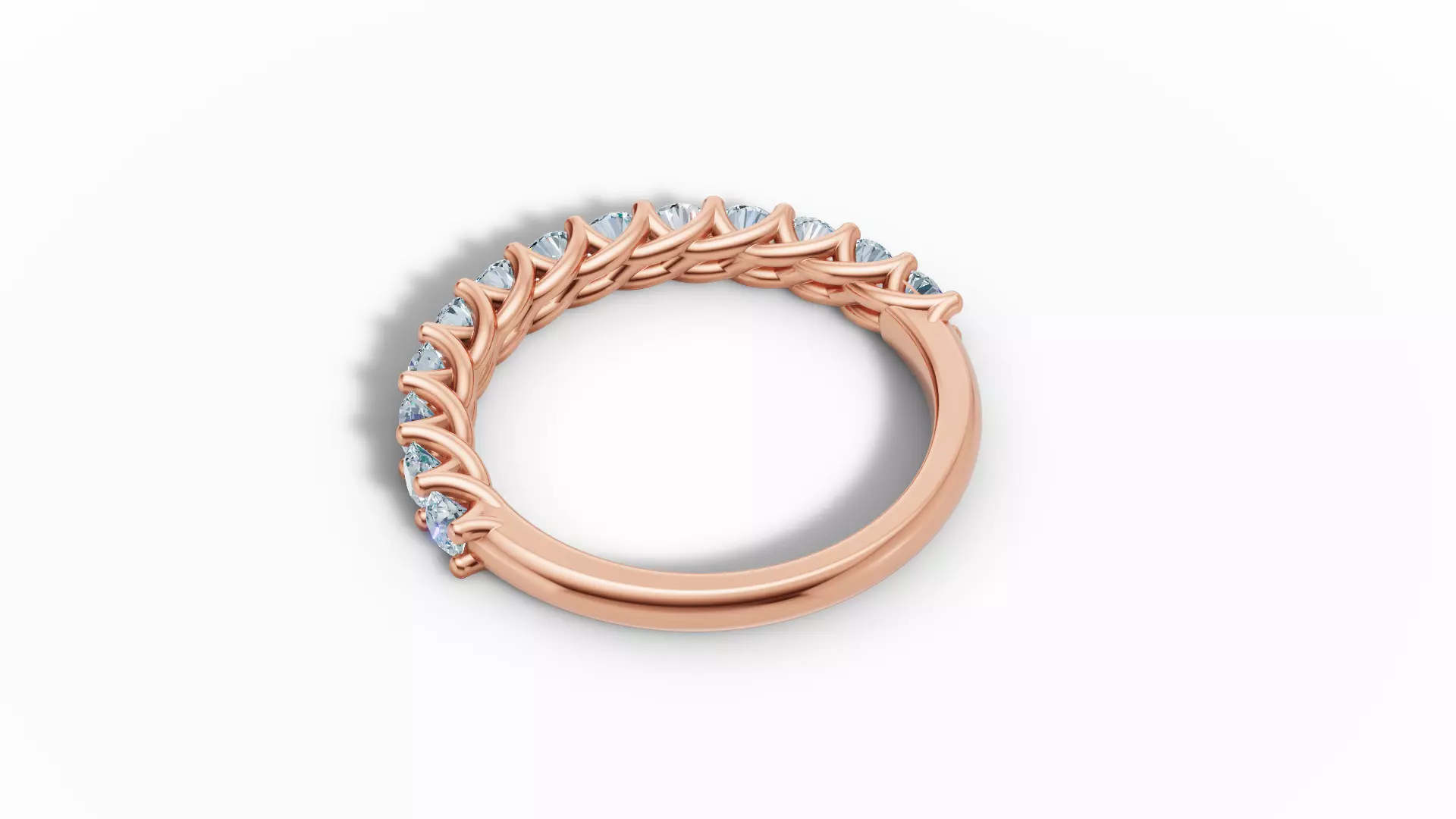 Half Eternity Ring 13 gems U shaped Matching Band Ring 3D print model_13