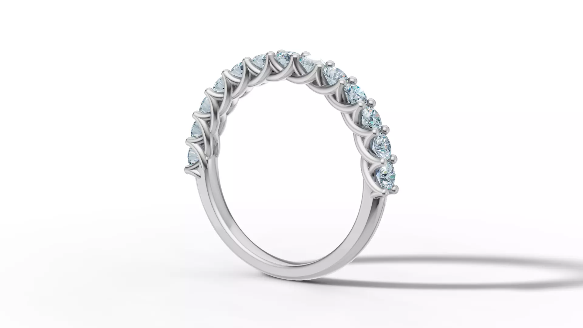 Half Eternity Ring 13 gems U shaped Matching Band Ring 3D print model_24