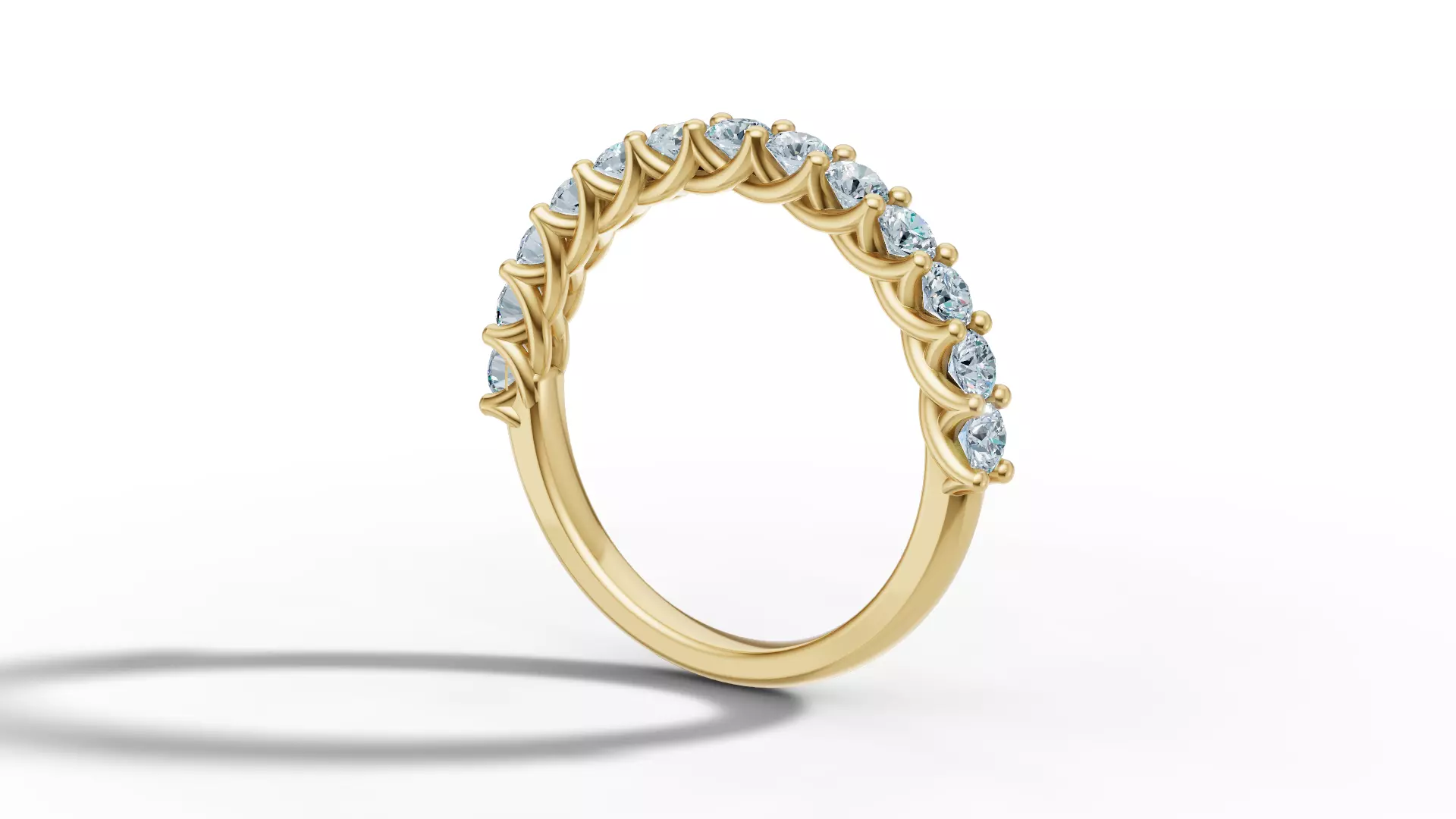 Half Eternity Ring 13 gems U shaped Matching Band Ring 3D print model_6