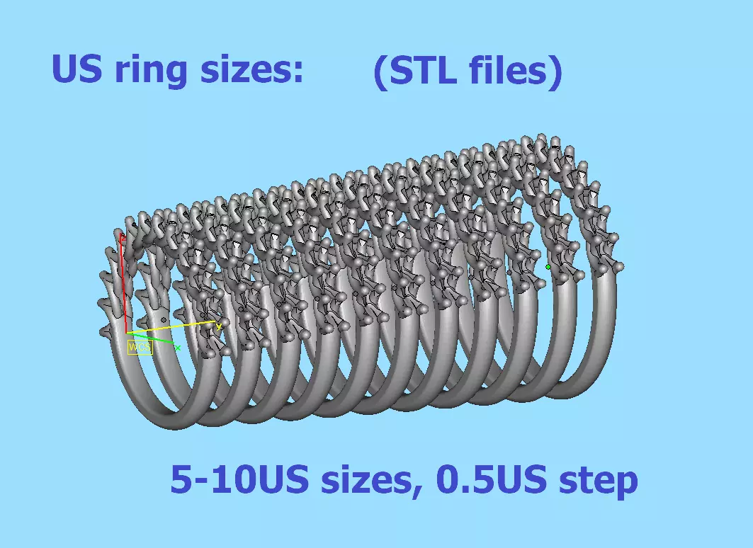 Half Eternity Ring 13 gems U shaped Matching Band Ring 3D print model_12