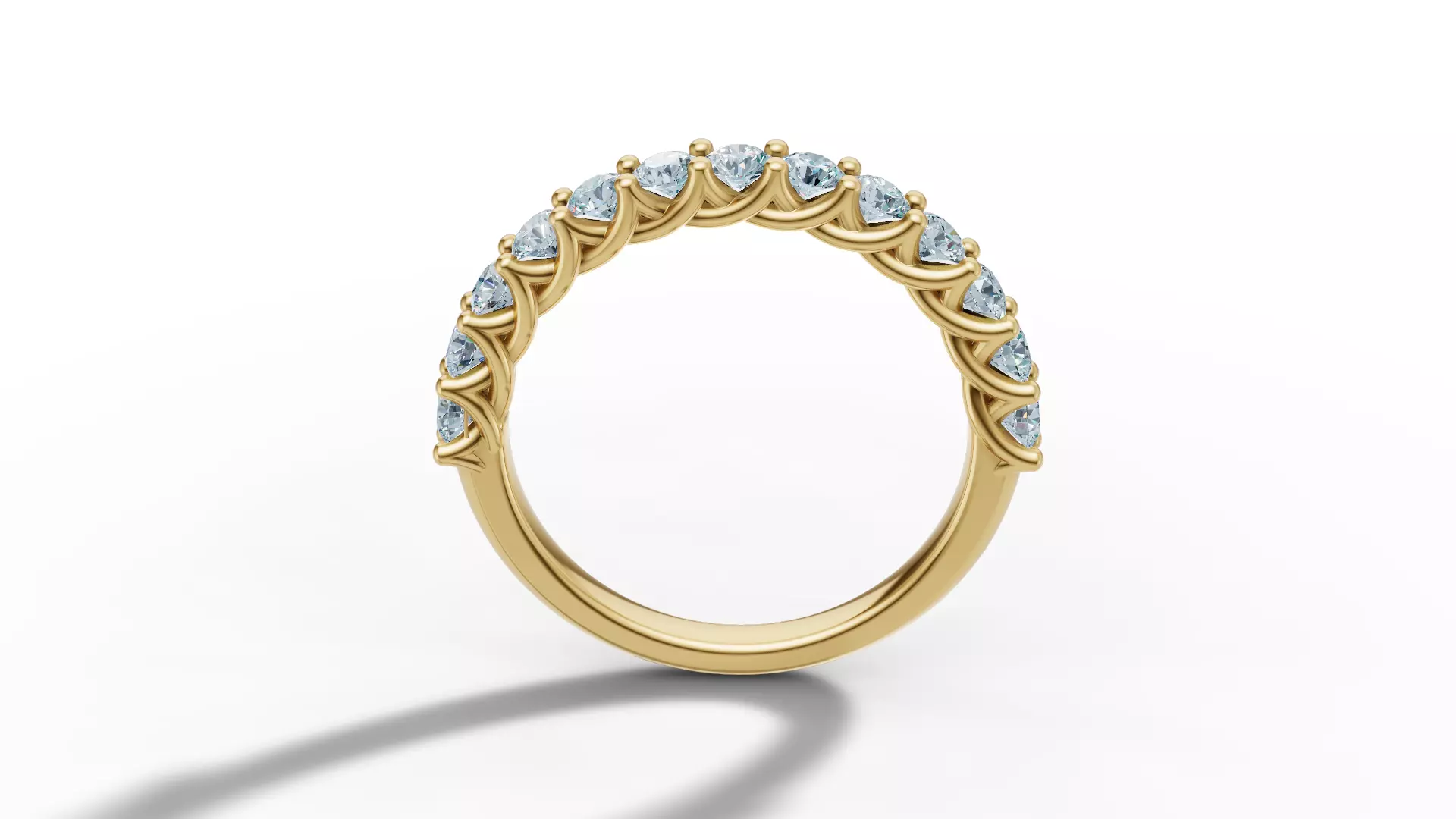 Half Eternity Ring 13 gems U shaped Matching Band Ring 3D print model_20