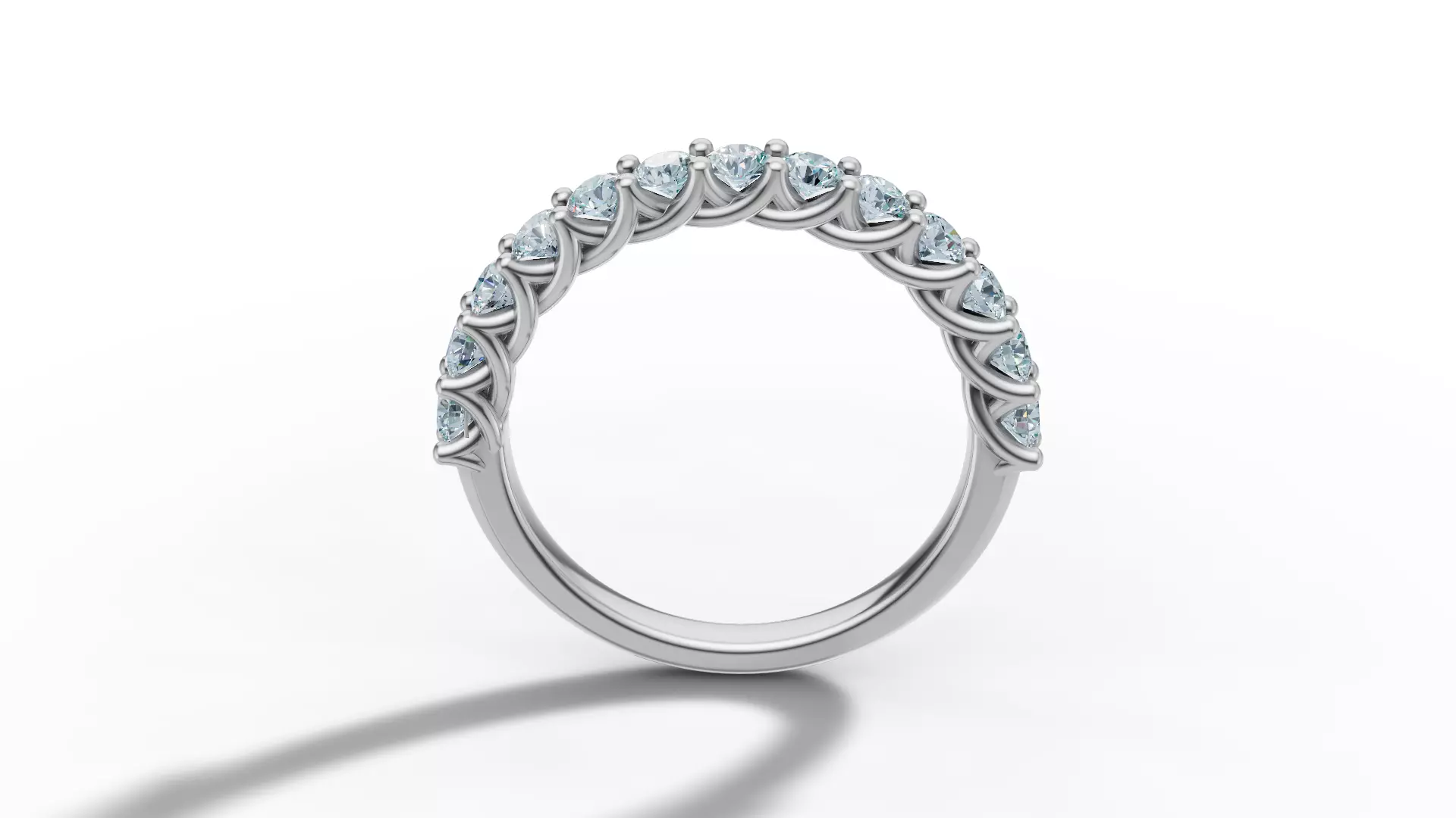 Half Eternity Ring 13 gems U shaped Matching Band Ring 3D print model_21