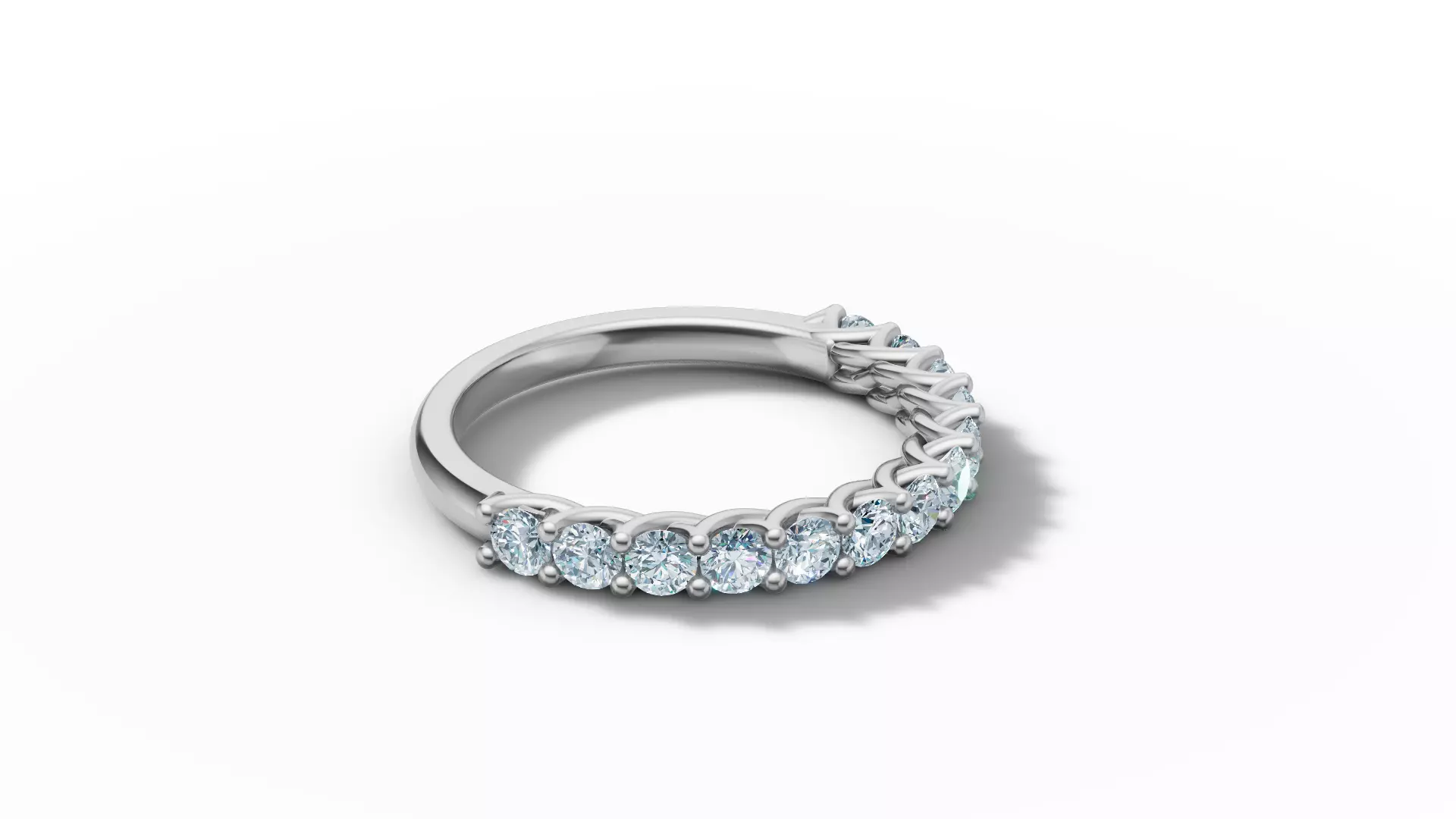 Half Eternity Ring 13 gems U shaped Matching Band Ring 3D print model_39