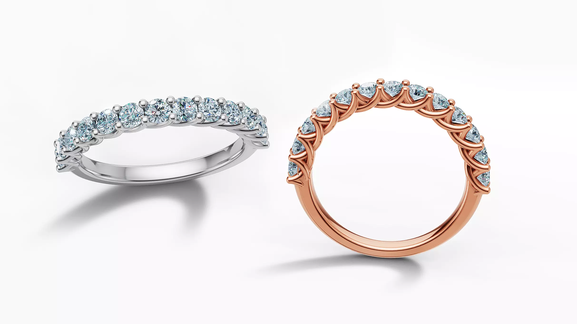 Half Eternity Ring 13 gems U shaped Matching Band Ring 3D print model_1