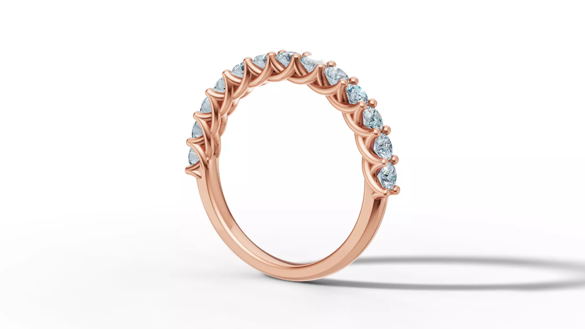 Half Eternity Ring 13 gems U shaped Matching Band Ring 3D print model_22