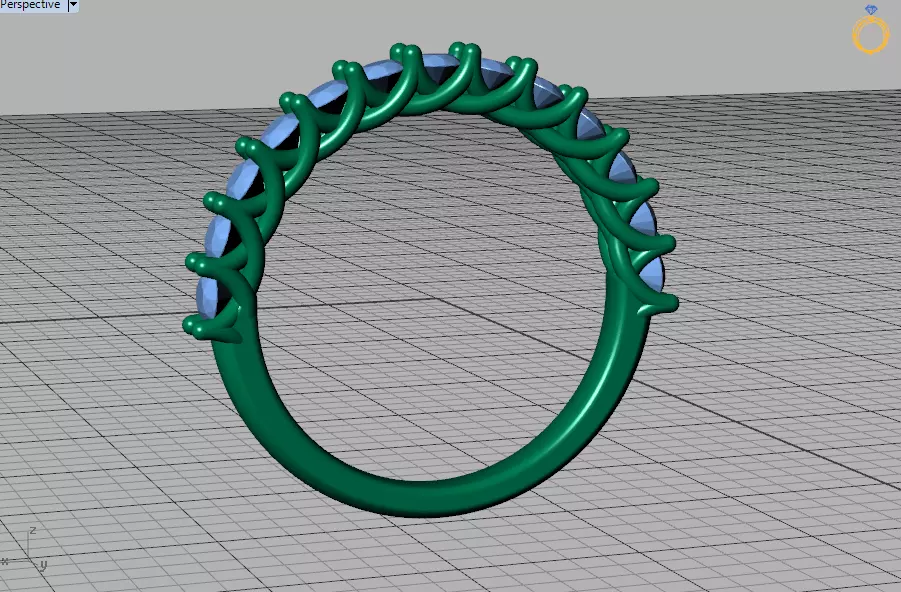 Half Eternity Ring 13 gems U shaped Matching Band Ring 3D print model_41
