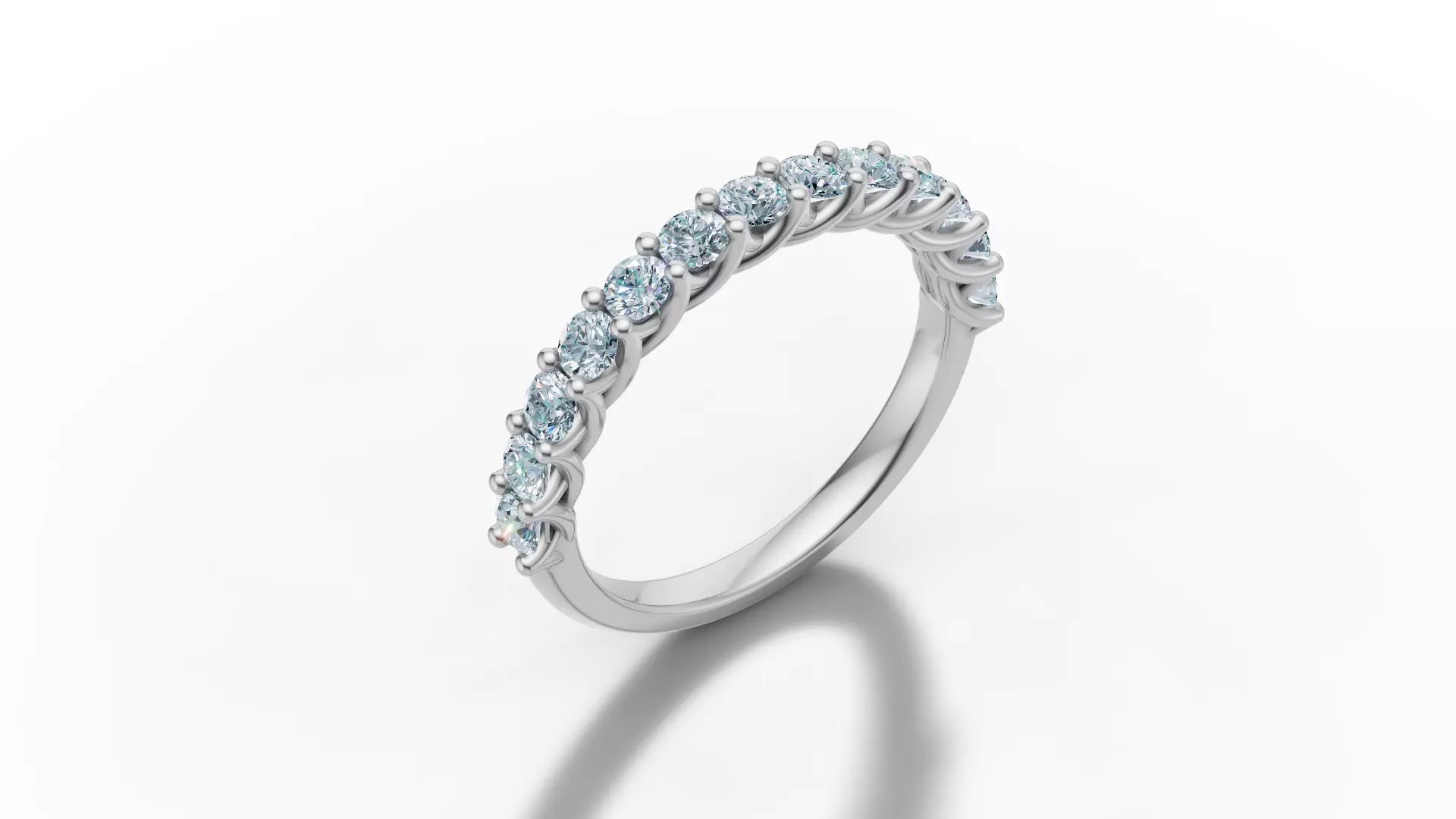 Half Eternity Ring 13 gems U shaped Matching Band Ring 3D print model_33