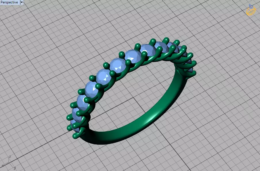 Half Eternity Ring 13 gems U shaped Matching Band Ring 3D print model_42