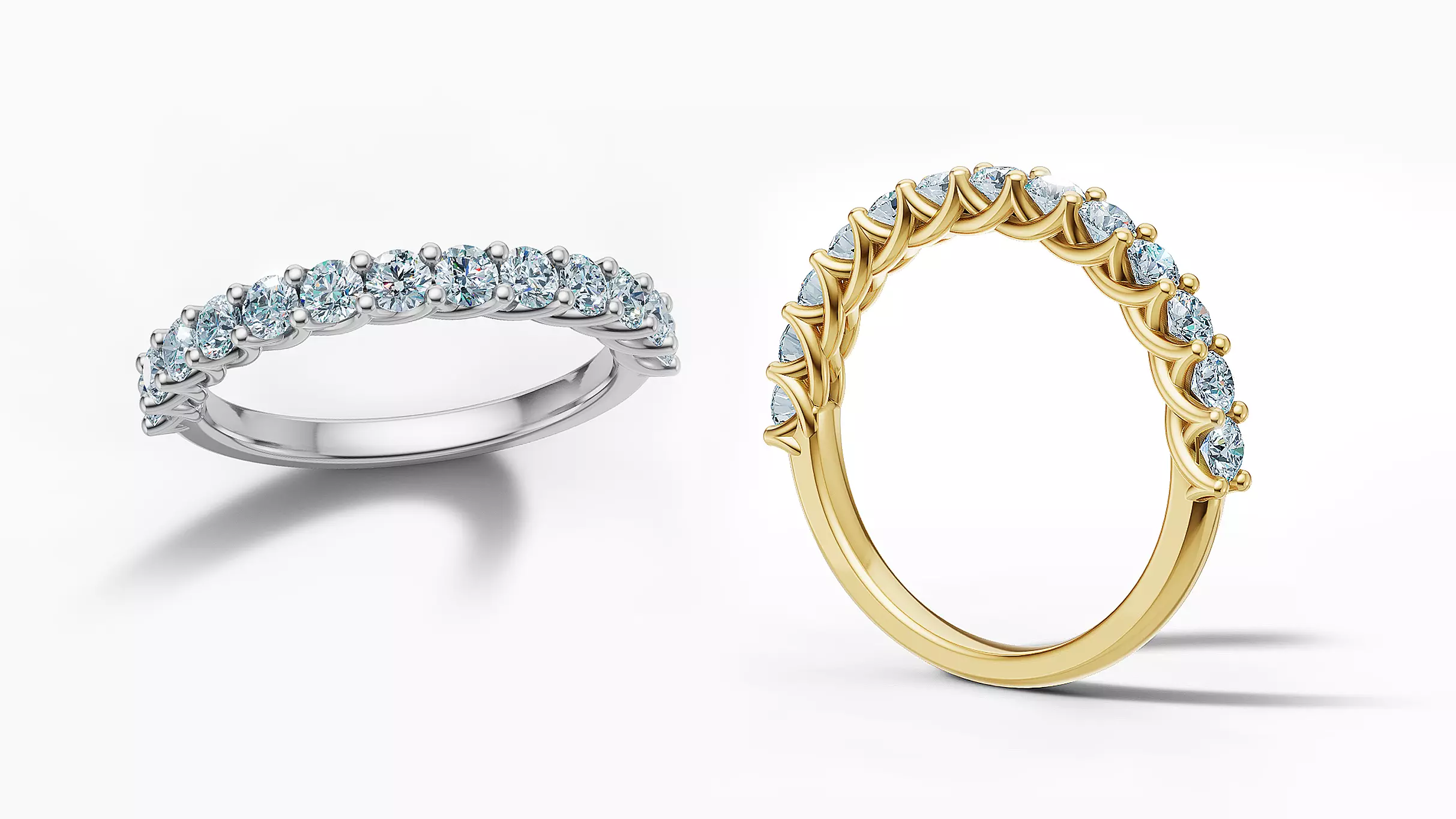 Half Eternity Ring 13 gems U shaped Matching Band Ring 3D print model_0