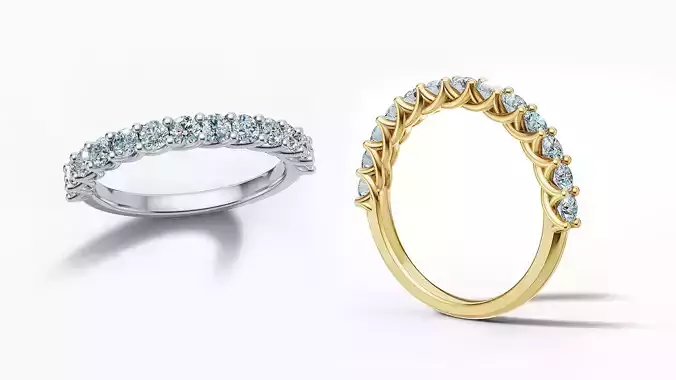 Half Eternity Ring 13 gems U shaped Matching Band Ring