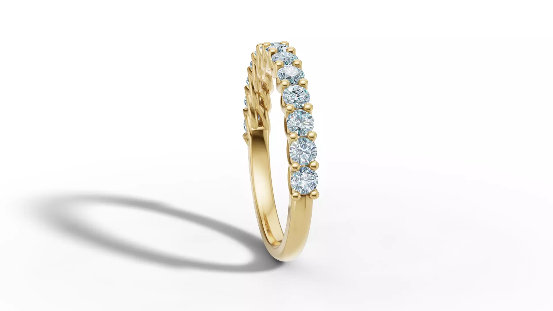 Half Eternity Ring 13 gems U shaped Matching Band Ring 3D print model_17