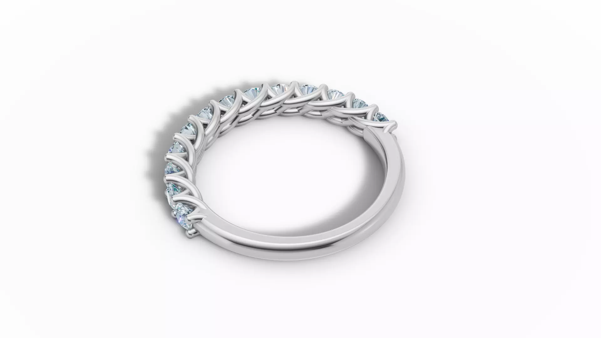 Half Eternity Ring 13 gems U shaped Matching Band Ring 3D print model_15