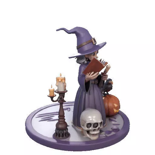2738Witch with Spell book Skull Raven Pumpkin Color 3D Model 3D print model_15