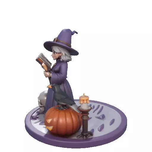 2738Witch with Spell book Skull Raven Pumpkin Color 3D Model 3D print model_34