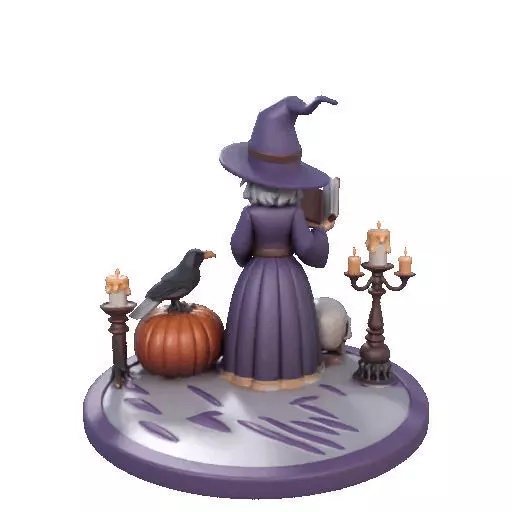 2738Witch with Spell book Skull Raven Pumpkin Color 3D Model 3D print model_25