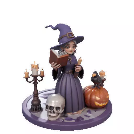 2738Witch with Spell book Skull Raven Pumpkin Color 3D Model 3D print model_12