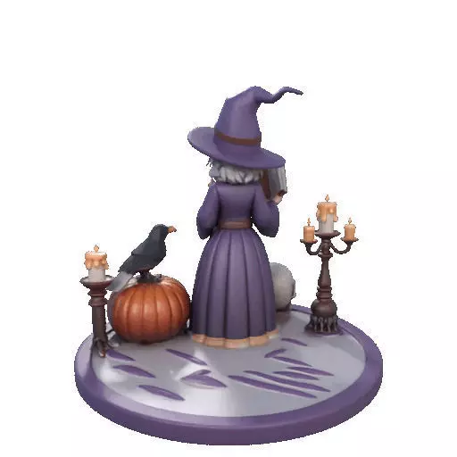 2738Witch with Spell book Skull Raven Pumpkin Color 3D Model 3D print model_26