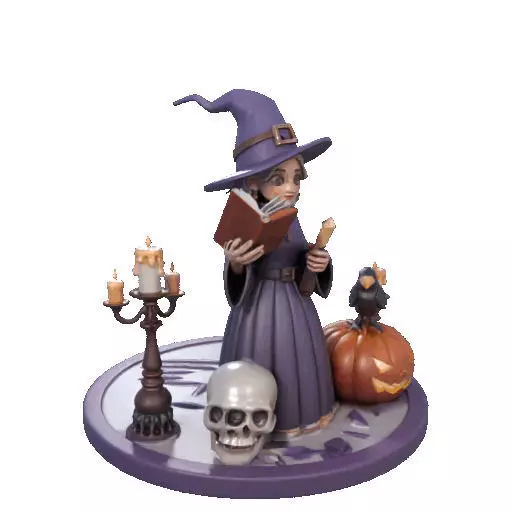 2738Witch with Spell book Skull Raven Pumpkin Color 3D Model 3D print model_13