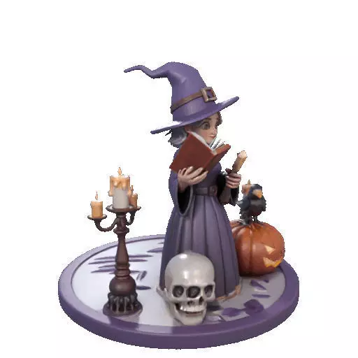 2738Witch with Spell book Skull Raven Pumpkin Color 3D Model 3D print model_14