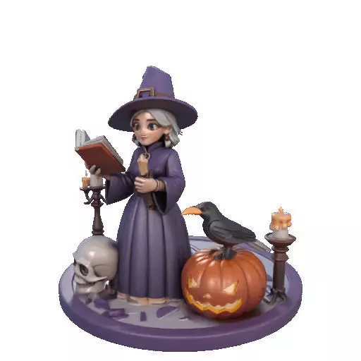 2738Witch with Spell book Skull Raven Pumpkin Color 3D Model 3D print model_38