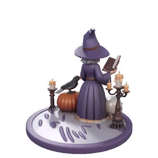 2738Witch with Spell book Skull Raven Pumpkin Color 3D Model 3D print model_22
