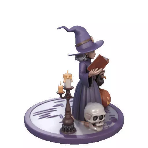 2738Witch with Spell book Skull Raven Pumpkin Color 3D Model 3D print model_16
