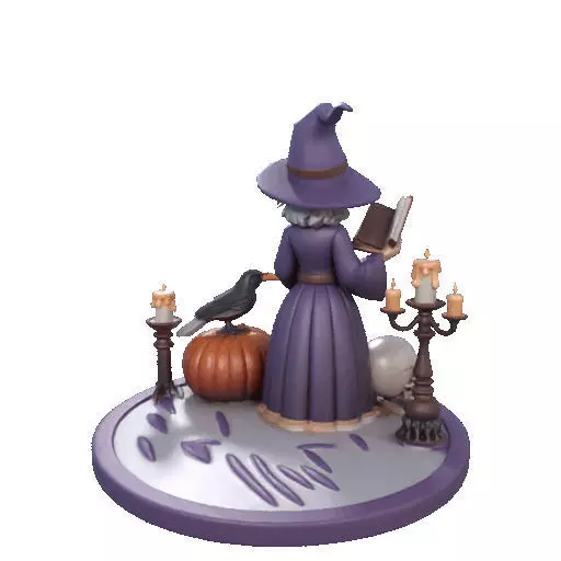 2738Witch with Spell book Skull Raven Pumpkin Color 3D Model 3D print model_23