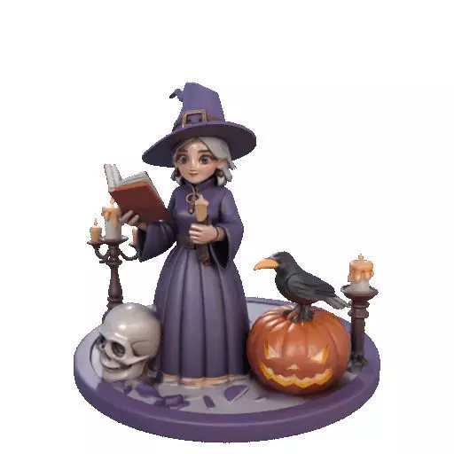 2738Witch with Spell book Skull Raven Pumpkin Color 3D Model 3D print model_39