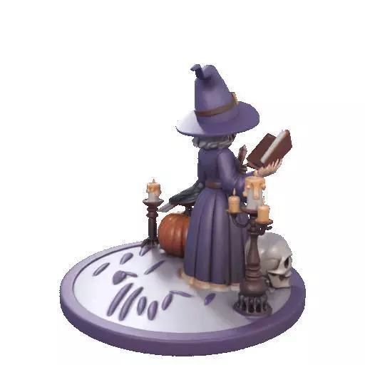 2738Witch with Spell book Skull Raven Pumpkin Color 3D Model 3D print model_20