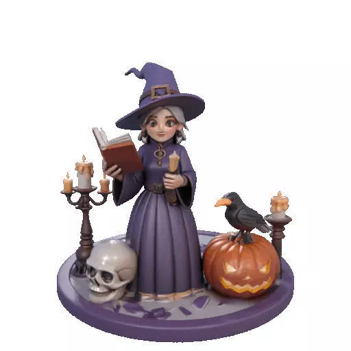 2738Witch with Spell book Skull Raven Pumpkin Color 3D Model 3D print model_10