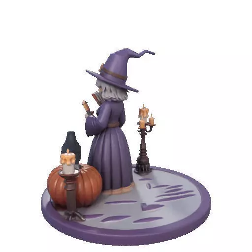 2738Witch with Spell book Skull Raven Pumpkin Color 3D Model 3D print model_30