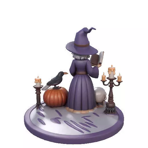 2738Witch with Spell book Skull Raven Pumpkin Color 3D Model 3D print model_24